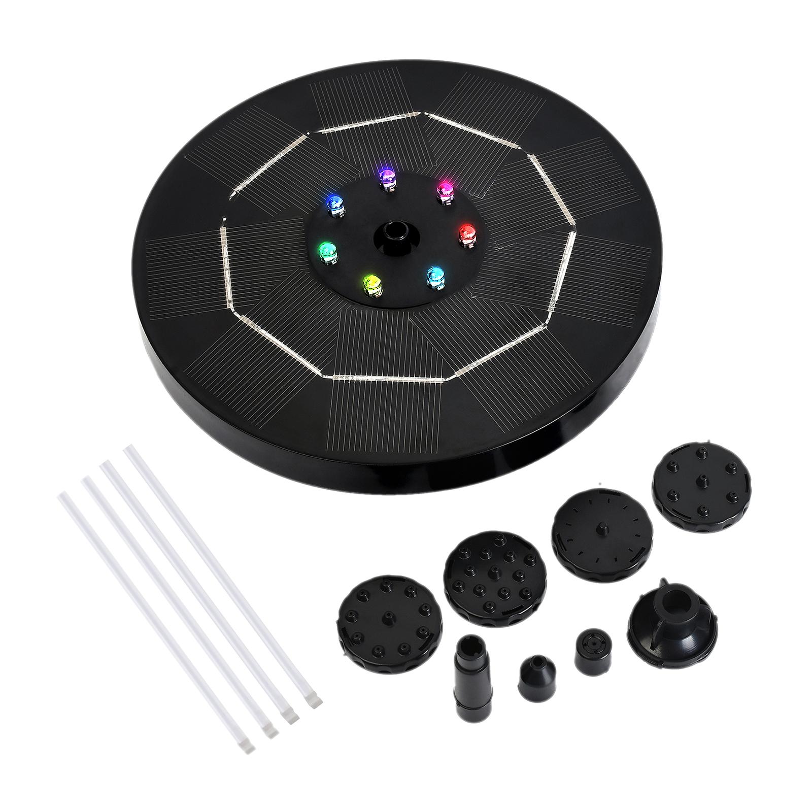 

Світлодіодний сонячний фонтанний насос 3,5 Вт з кольоровим градієнтним світлом, батарея 1800 мАг, 6 насадок для купання для птахів