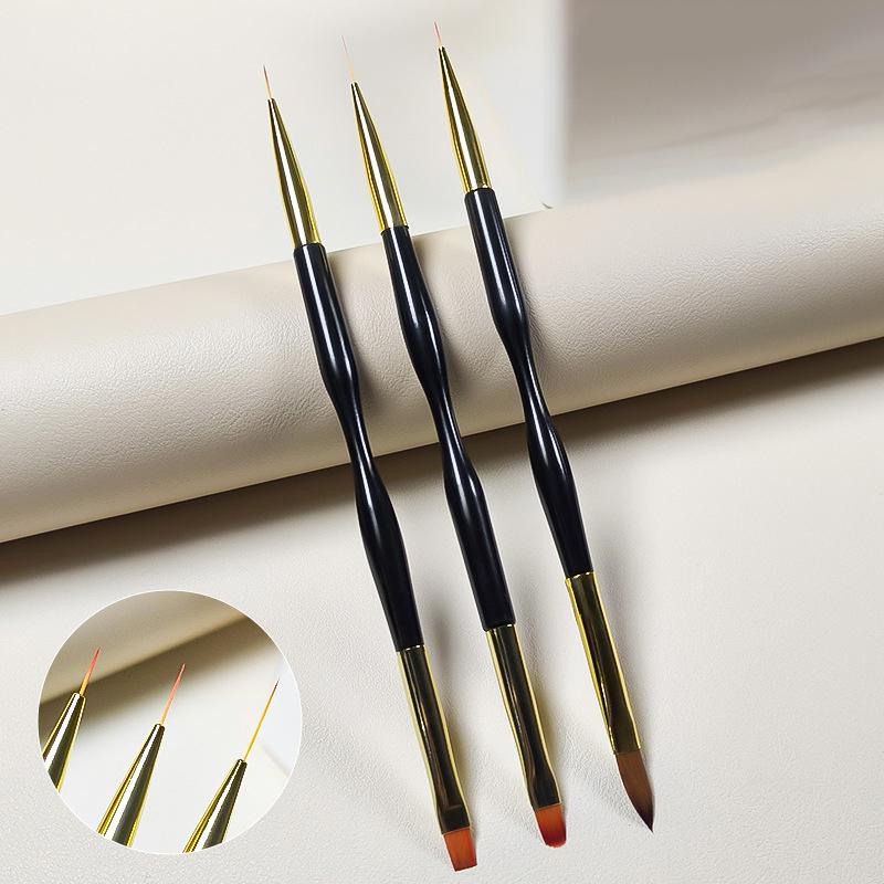 3 Piece French Stripe Manicure Liner Brush Set Tip Ultra Fine Line Drawing Pen Double Ended Gel Paint Brushes Manicure Tools
