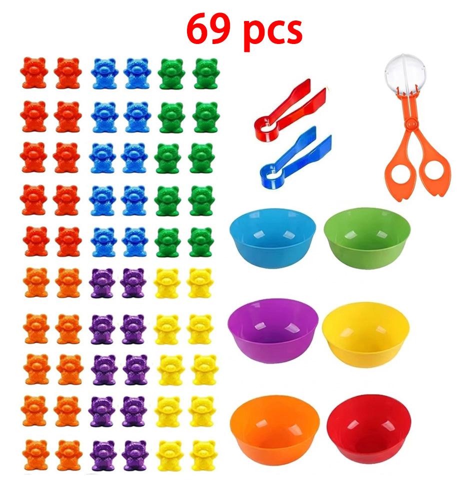 Colorful Counting Bears With Sorting Cups Tweezers Toddler Counting Color Sorting Educational Toy Gift For Kids Boys Girls