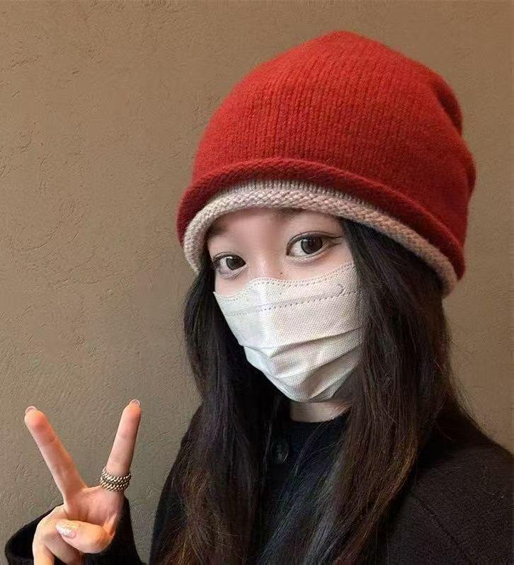 Unisex Autumn/Winter High-Elastic Knit Slouchy Beanie with Double Roll-Up Design