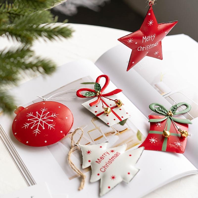 New Iron Christmas Tree Hanging Ornament Christmas Tree Star Snowflake Gift Box Xmas Party Home Decor Pendant Christmas