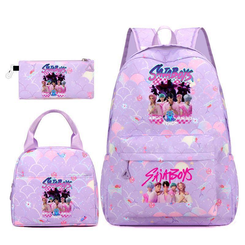 Kpop School Bag, Witch Hunter Girl Group Student Three-Piece School Bag, Large Capacity Backpack, Lightweight Cartoon School Bag