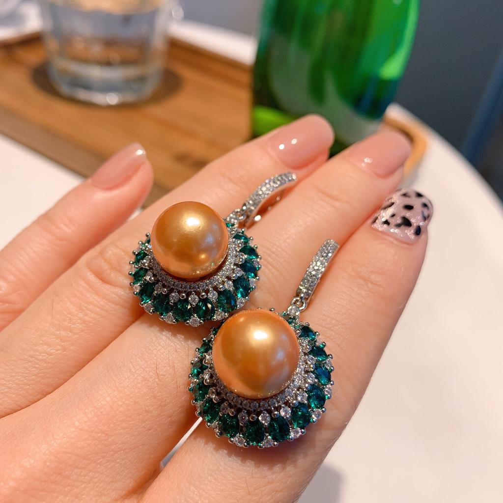 Live Streaming New Emerald Australian Mother Of Pearl Earrings Women Retro Temperament