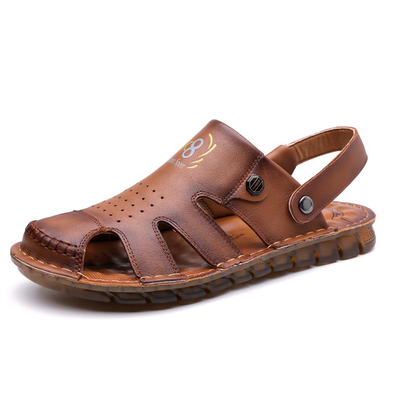 Sandals men's summer new casual beach shoes wear-resistant beef tendon soles handmade online middle-aged non-slip dual-purpose cool slippers