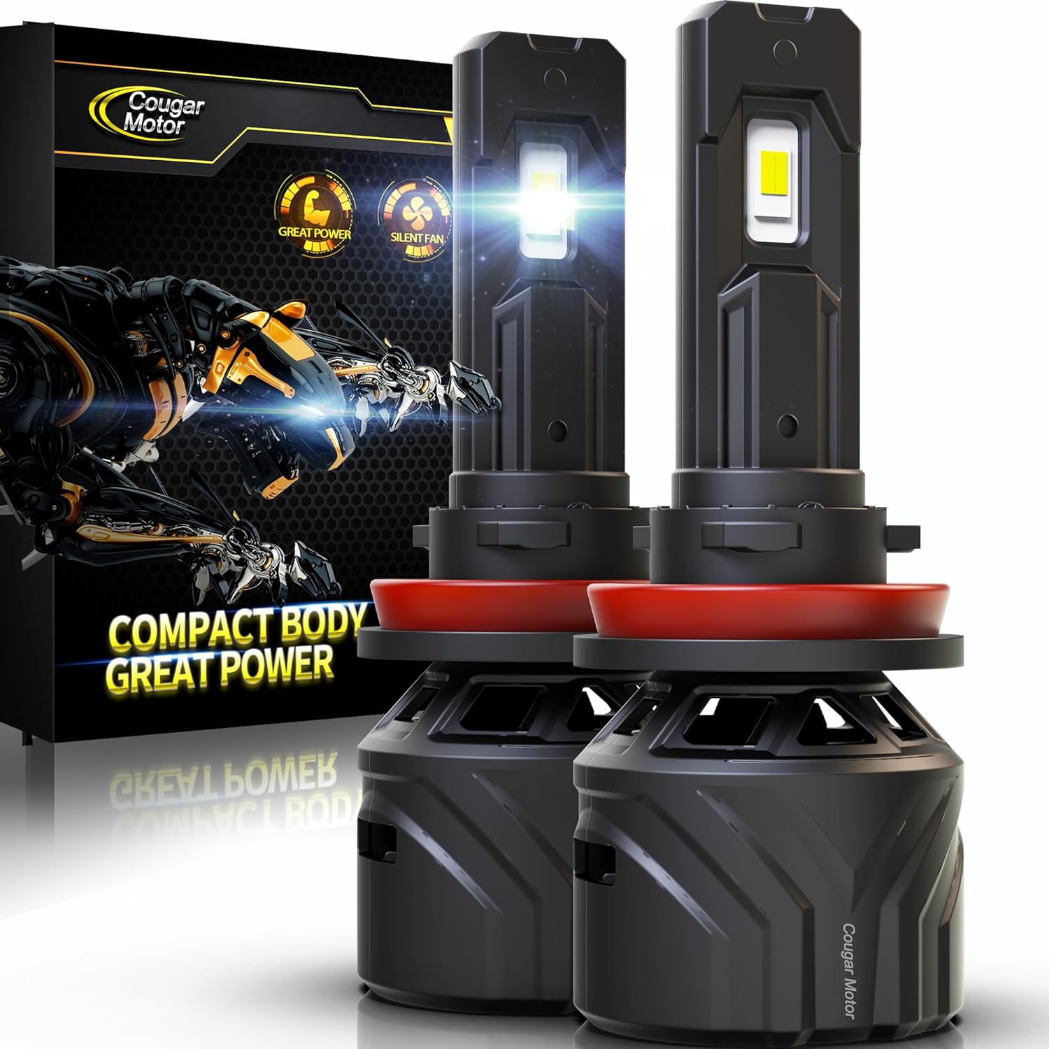 Cougar Motor H11 Bulbs, H11 Light Bulb H8 H9 Fog Lights 6500K White Non-Polarity H11 Fog Bulb Plug And Play - Pack Of 2