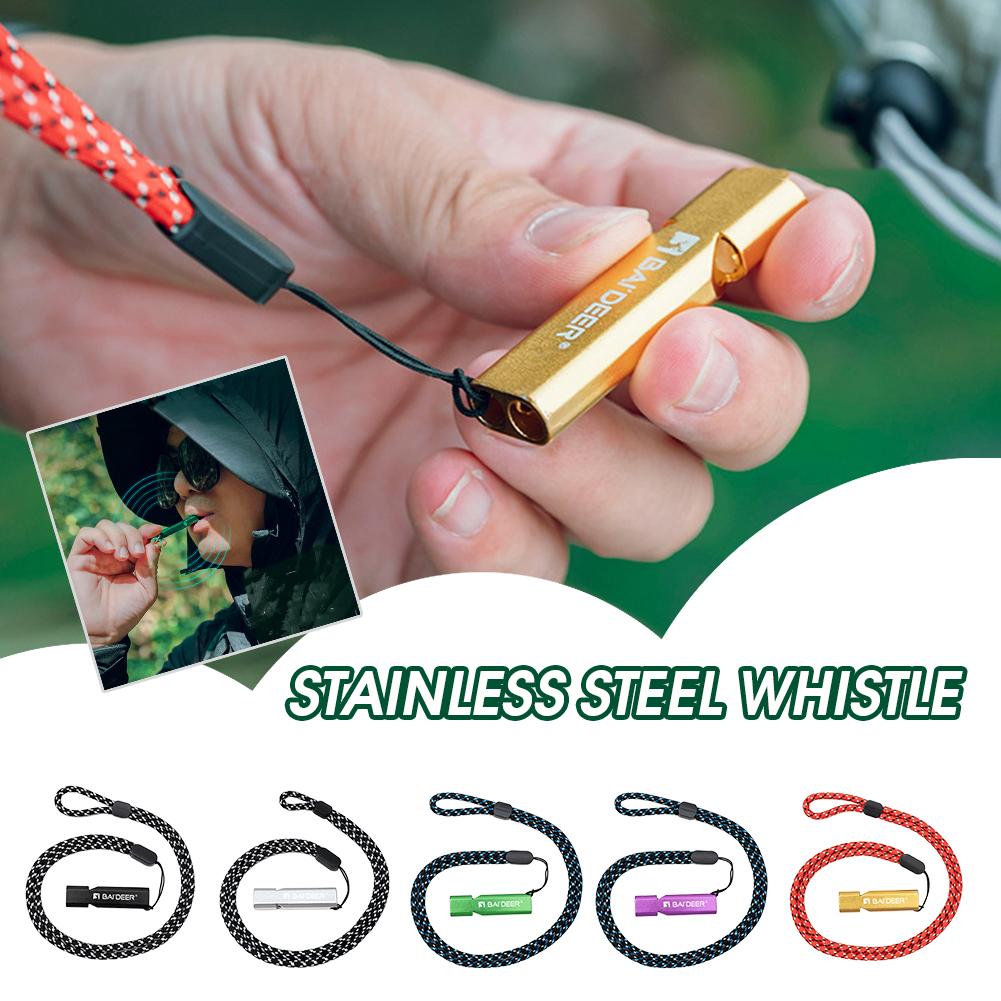 Outdoor Emergency Whistle Aluminum Whistles with Paracord Lanyard for Camping Hiking Fishing Hunting, Loud Safety Rescue Signal