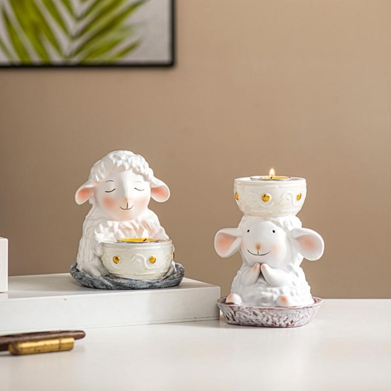 Handcrafted Cartoon Sheep Candle Holder Resins Lamb Tealight Stand Holiday Centerpieces Candlestick For Mantels Decors