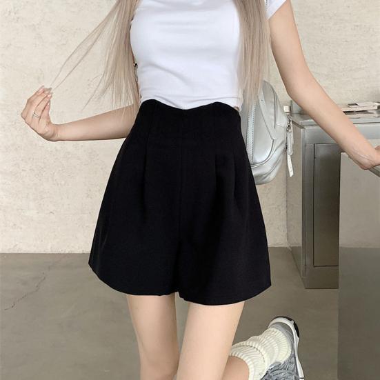 Pantaloni scurți costum de damă cu talie înaltă, cu pliuri, pantaloni scurți eleganți de vară pentru lucru, casual, cu picior lat