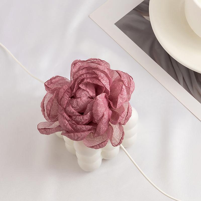 Fluffy Fabric Lace Flower Choker Necklace For Women Trendy Elegant Long Lace-Up Rope Chains On Collar Jewelry