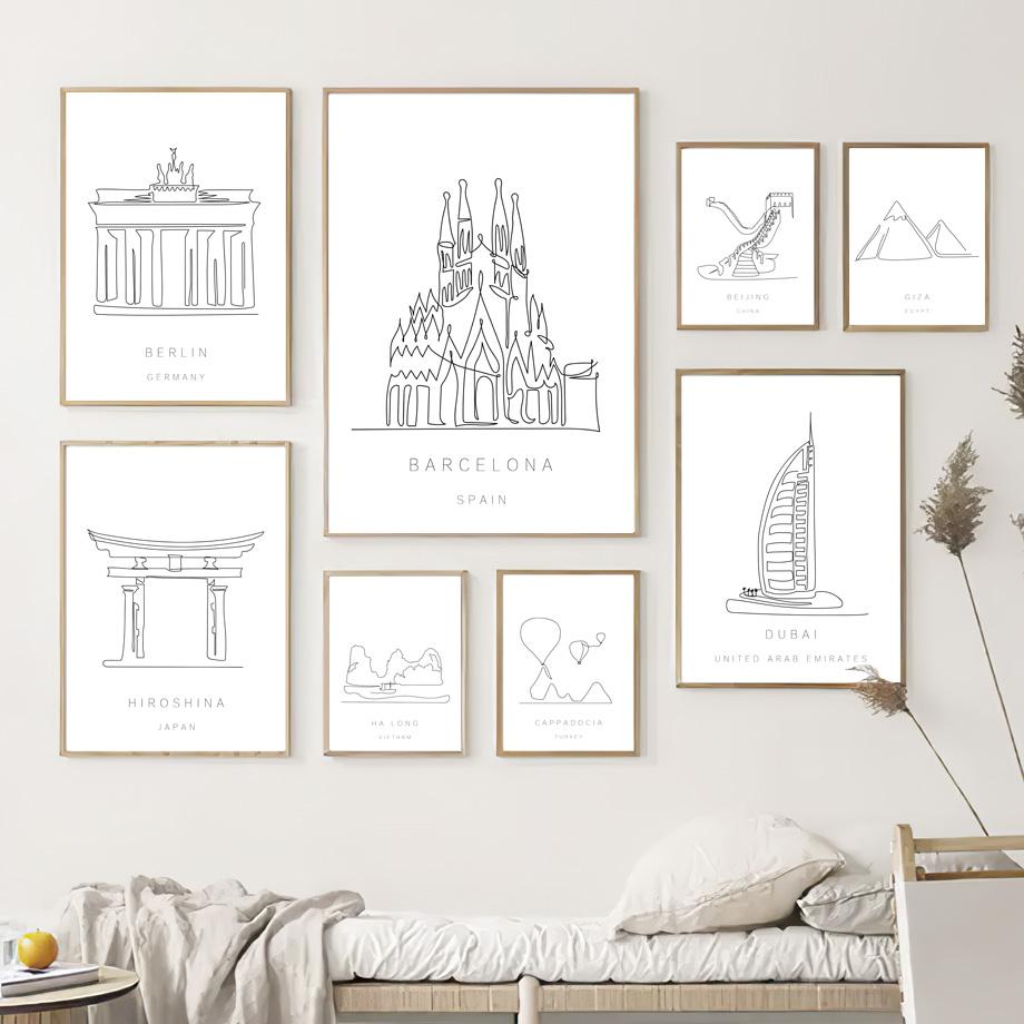 

Абстрактная городская линия, настенная художественная печать, холст, картина, Египет, Дубай, Япония, Амстердам, скандинавский постер, Декор, фотографии для гостиной