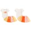 Baby Girls Birthday Outfit Letter Print Short Sleeve Rompers and Colorful Tulle Skirt Set Summer Cute Clothes