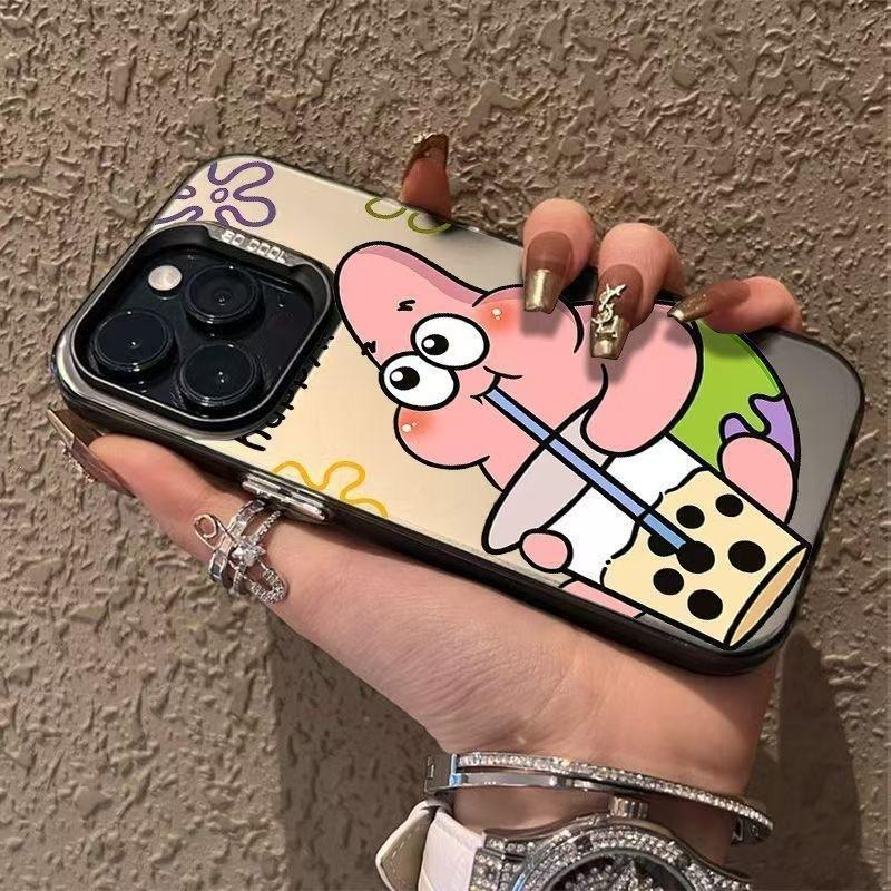 Milk Tea SpongeBob SquarePants Suitable for Apple 16PROMAX/iPhone15/iPhone14 Couple Colored Silver Mobile Phone Case