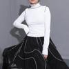Frauen Rollkragen Weiß Top Genäht Hohe Elastische Dünne T-shirt Neue Rollkragen Langarm Mode Flut Frühling Herbst Crop Tops