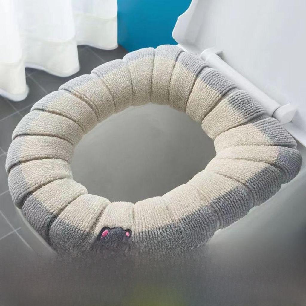 Pletený polštář na toaletní sedátko ve tvaru O s kresleným motivem - silný, pratelný potah