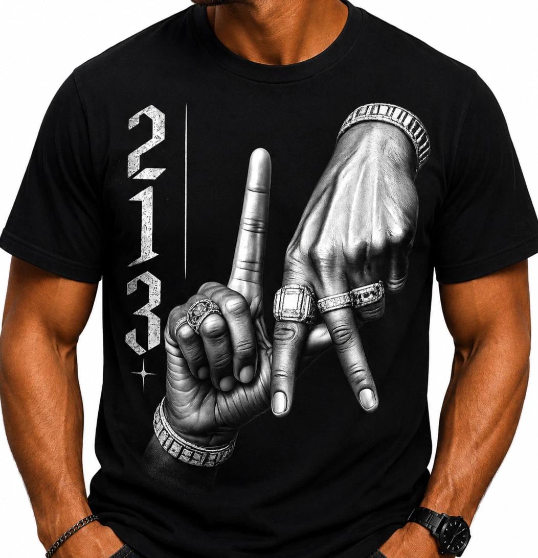 213 Los Angeles LA Hand Sign Graphic Tee StoneGrade Black Hip Hop Urban Fashion 4XL