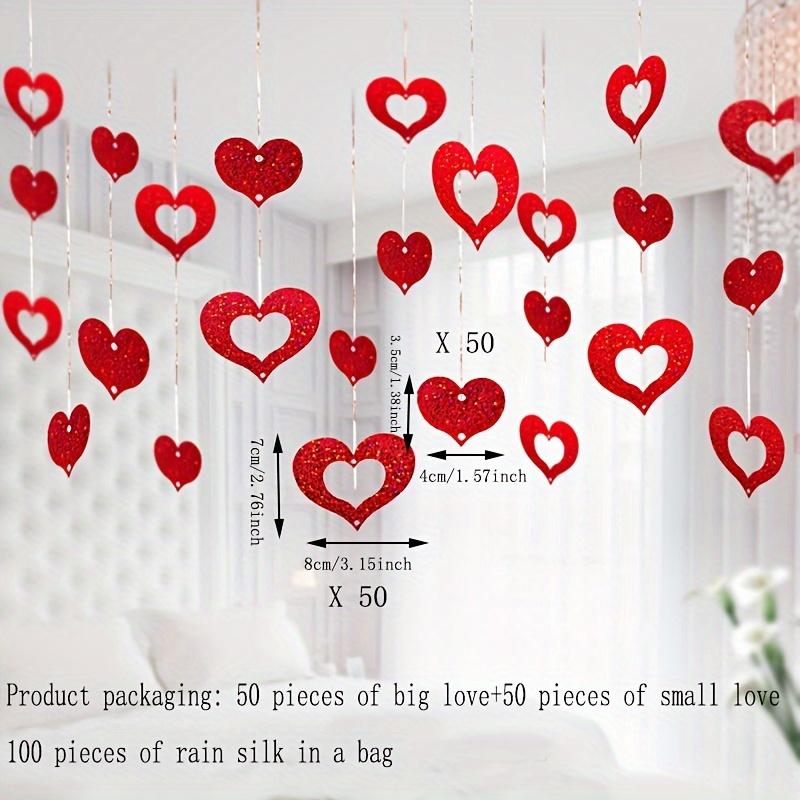 200pcs Red Heart Sequin Hanging Decorations - Valentine’s Day, Wedding & Birthday Party Decor - Glittery Plastic Heart Ornaments