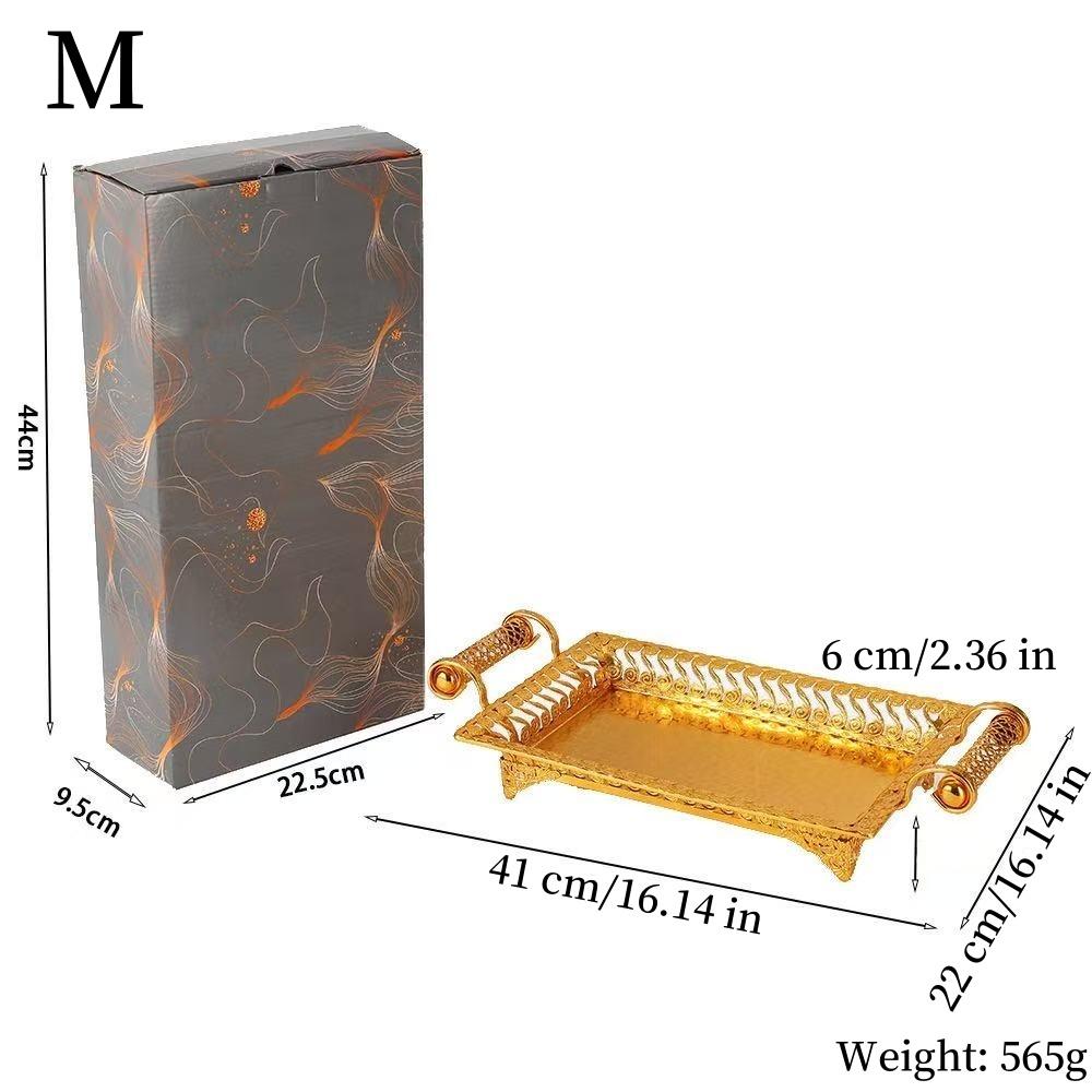 European Style Fruit Plate Design Metal Cake Tray With Rectangular Hand Held Golden Food Fruit Tray For Home Wedding Decoration
