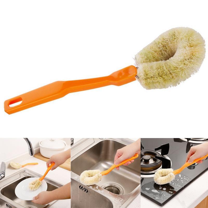 Bowl Cleaning Brush Kitchenware Hemp Fiber Brush Pot Long-handled Dish Brush