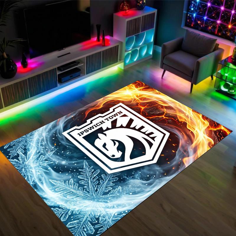 Ipswich Town Football Design Crystal Velvet Carpet Cozy Non?Slip Printed Rug For Bedroom Living Room Entrance