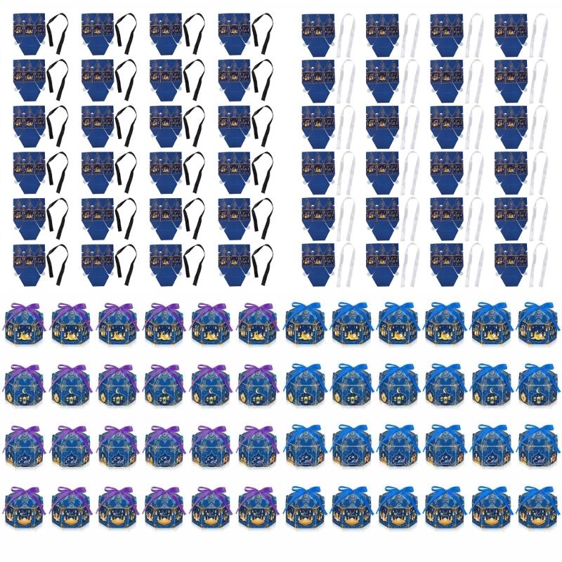 24Pcs Ramadan Gable Boxes Gift Boxes Wrapping Ribbons for Eid Goodie Boxes