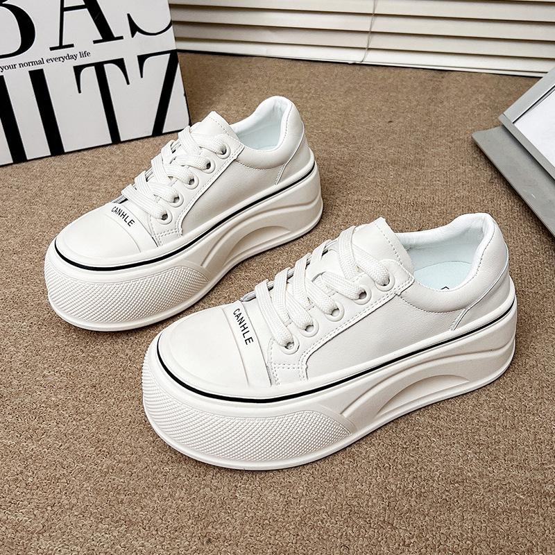

2025 new spring and autumn thick-soled versatile casual little white shoes women wear fashion lace-up shoes women s trendy shoes 40 белый