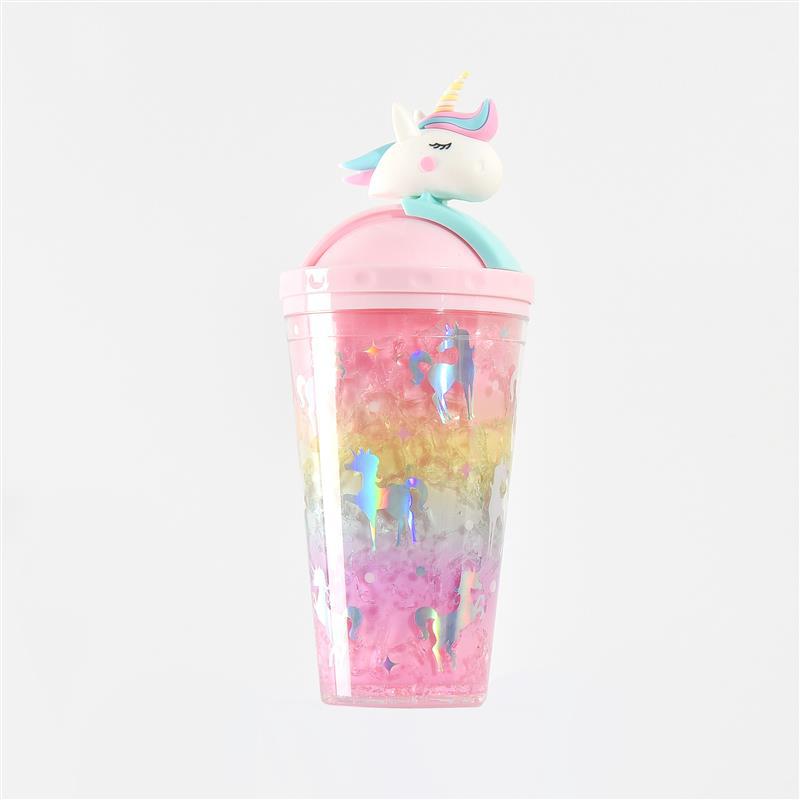 Jednorožec Ice Cup Fľaša na vodu Gradient Girl Heart Roztomilý slamený pohár Jednoduchý prenosný domáci kreatívny dvojitý plastový pohár