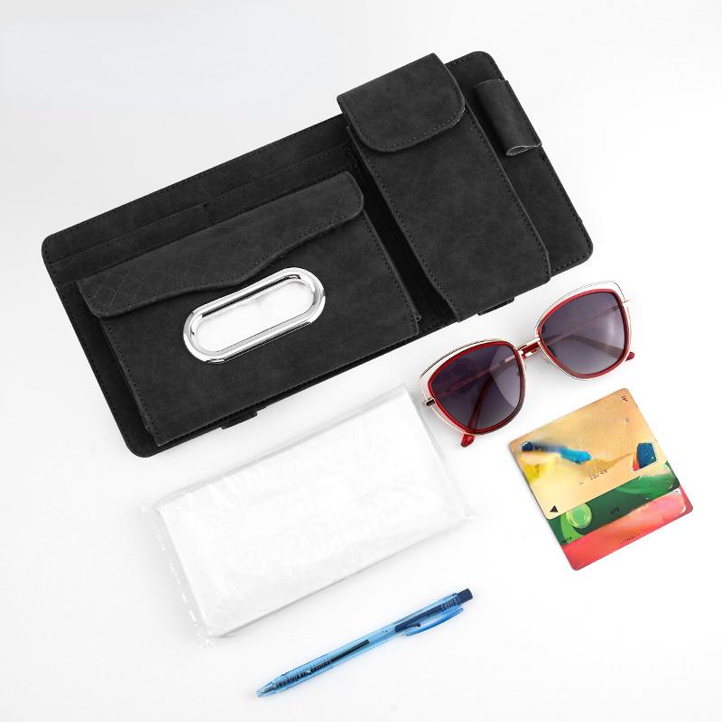 Universal PU Leather Car Sun Visor Organizer - 1pc, Car Storage Bag for Tidying, Pen & Bill Holder