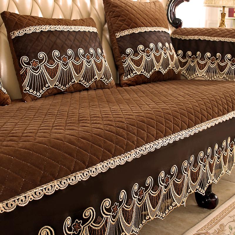 Pernă de canapea europeană pentru sufragerie, husă maro pentru canapea, husă antiderapantă, husă protectoare pentru mobilier, prosop de canapea cu dantelă, decor pentru scaunul de acasă