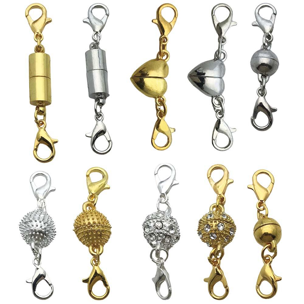 10-Style Multi-Color Round Magnetic Lobster Clasp Charms for DIY Bracelet & Necklace Jewelry