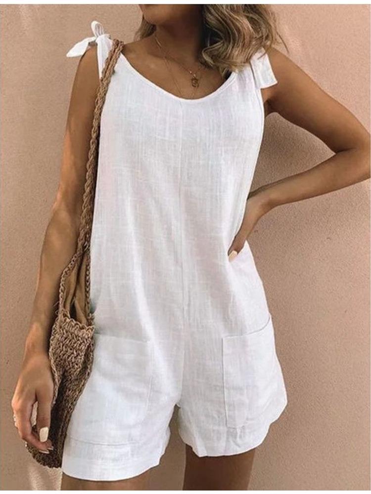 

Женский однотонный свободный комбинезон из хлопка и льна с накладными карманами 2XL белый