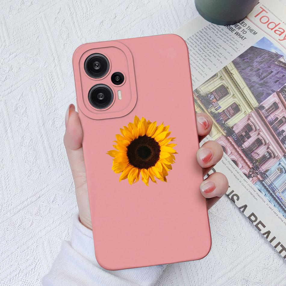Case For Poco F5 Pro Painted Flowers Soft Liquid Silicone Camera Lens Protection Back Cover For Xiaomi Poco F 5 F5Pro Protectors