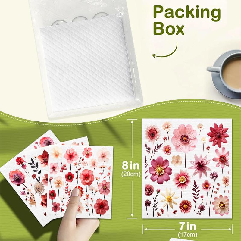 6PCS Red Flowers Print Swedish Dishcloths Eco-Friendly Kitchen Dish Rags Absorbent Dish Towels Reusable Washable Cleaning Cloth