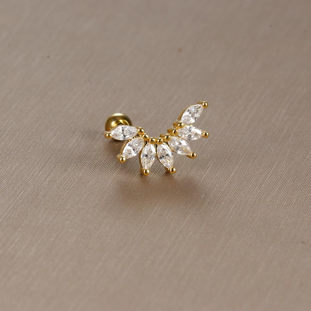 Einfache Mode Edelstahl Mond Sterne Herzen Blume Zirkon Runde Kugel Schraubstecker Ohrringe für Frauen Hip-Hop Schmuck Geschenke