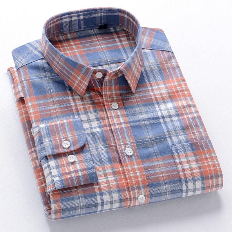 New 100% Pure Cotton Flannel Men's Plaid Shirts Male Business Casual High Quality Long sleeve Shirt for Men Pocket Shirt 4XL 5XL