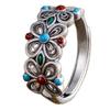 Adjustable Vintage Floral Filigree Enamel Ring Women Men Boho Lucky Clover Design Copper Alloy Band