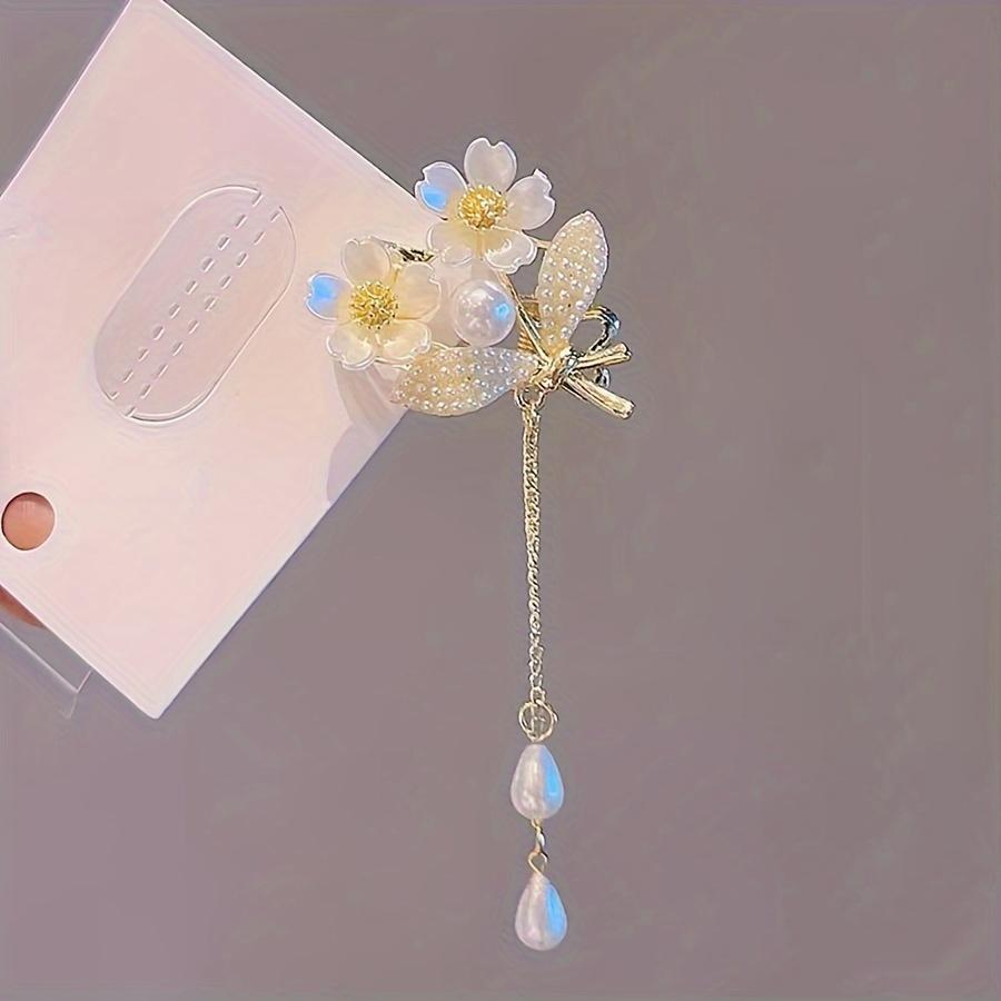 1PC Mori Elegant Lily of The Valley High Imitation Pearl Edge Clip Flower Temperament Fashion Fringed Hairpin