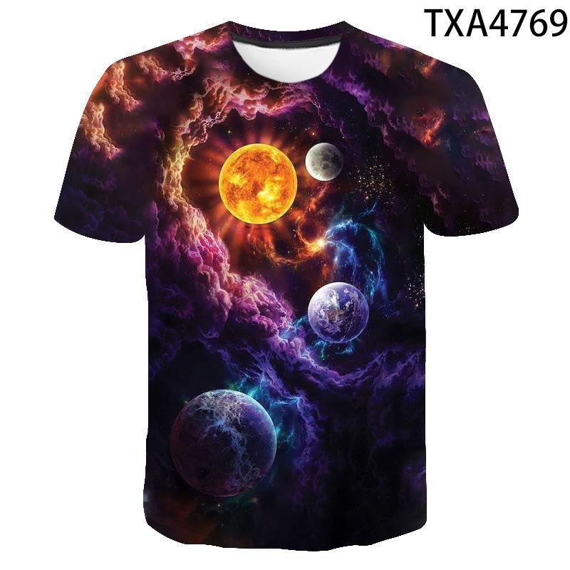 New Fashion Space Planet Space Galaxy Men's and Women's Summer Casual Short Sleeve 3D Printed T-shirt
