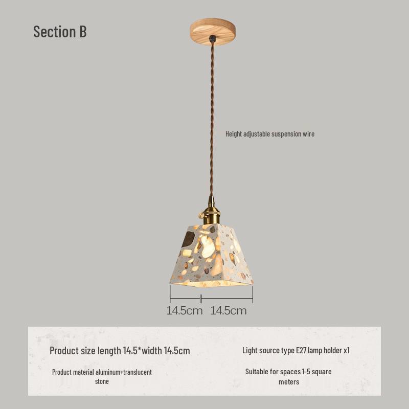 Japanese Wabi-Sabi Yellow Travertine Pendant Light, Retro Mid-Century Style for Bedroom, Homestay, or Restaurant.