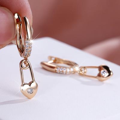 1 Pair Golden Color Love Heart White Stone Drop Earrings Drop Dangle Hook Earrings Wedding Jewelry Gifts