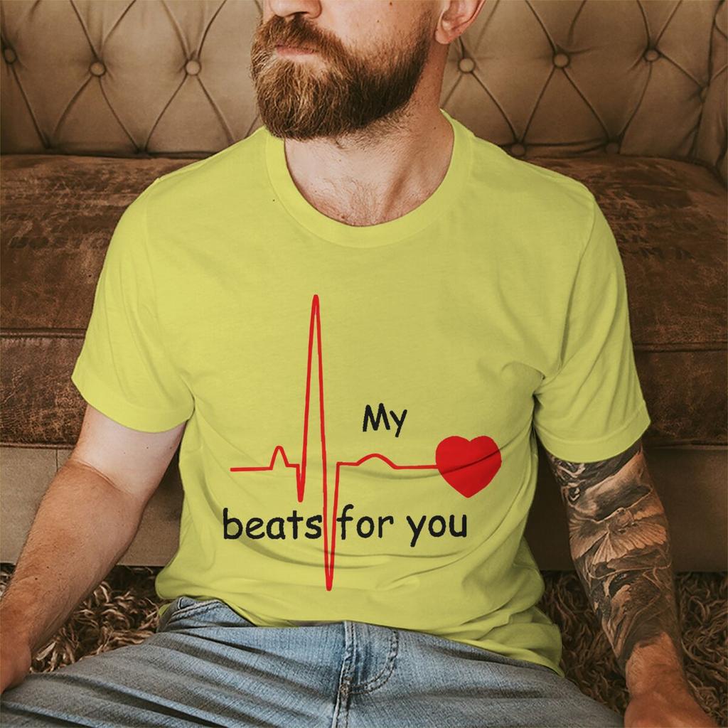 Couple Heart Beats for You Print T Shirt Causal Women Man Vintage Couples Matching Tshirt Short Sleeve Valentines Day Tees