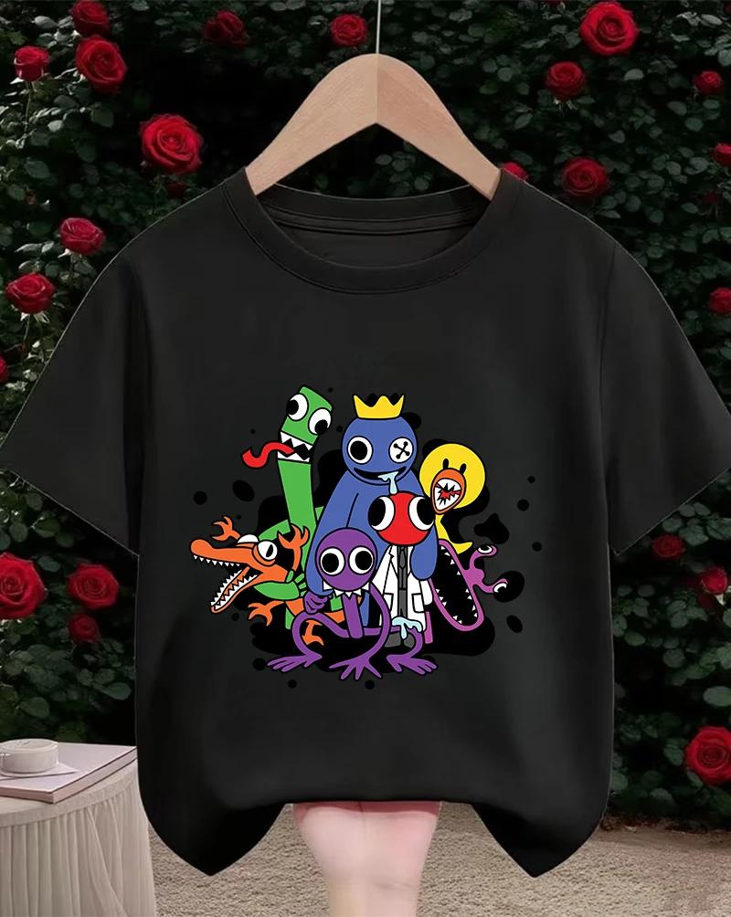 Rainbow friend cartoon pattern boy and girl summer cute round neck fashionable casual short sleeved top