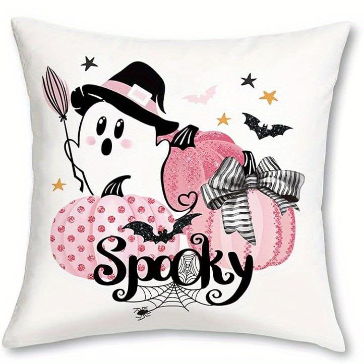 Home Decor Adorable Pink Halloween-themed Pillow Covers Pattern Cushion Cover Suitable for Sofa Bedroom Car Pillow Cover