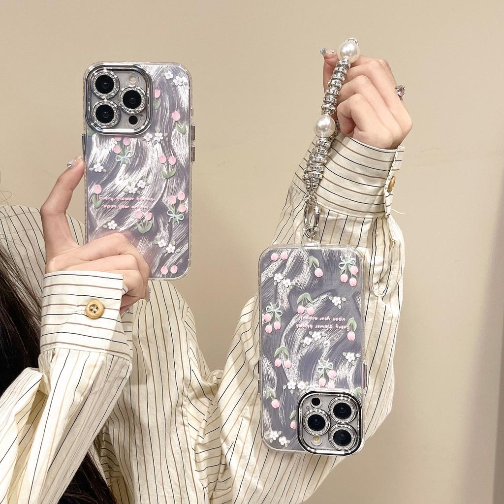 New Tulip Flowers Suitable for Apple 16promax Feather Yarn Phone Case IPhone 15 Flash Powder Lens Film 14