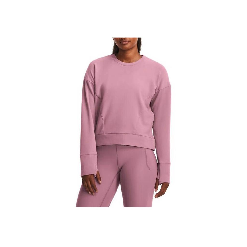Under Armour Solid Color Sports Casual Training Fleece Pullover Sweatshirt Women Tops Pink 1379880-697