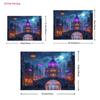 2D Dreamy Rainy City Backdrop, Moon and Colorful Umbrellas Party Background Cloth