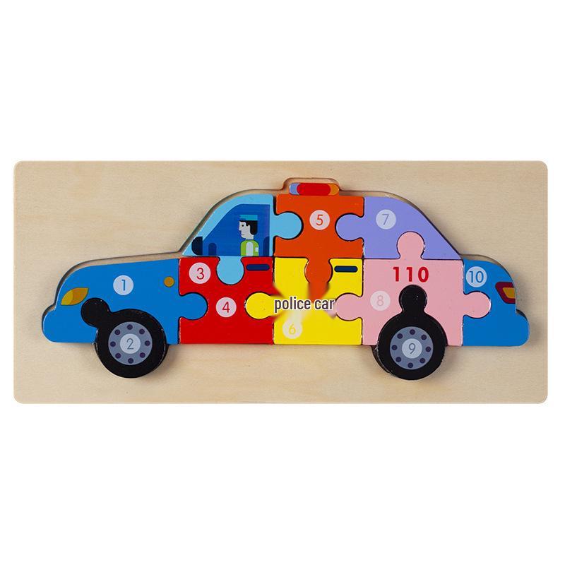 3D Wooden Buckle Puzzle: Educational Toy for Early Learning - Numbers, Transportation, and Animal Blocks