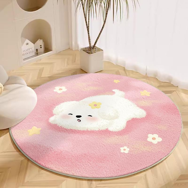Cartoon Style Bedroom Decor Round Carpet Cute Pink Carpets for Living Room Fluffy Soft Children Floor Mat Thick Plush Lounge Rug