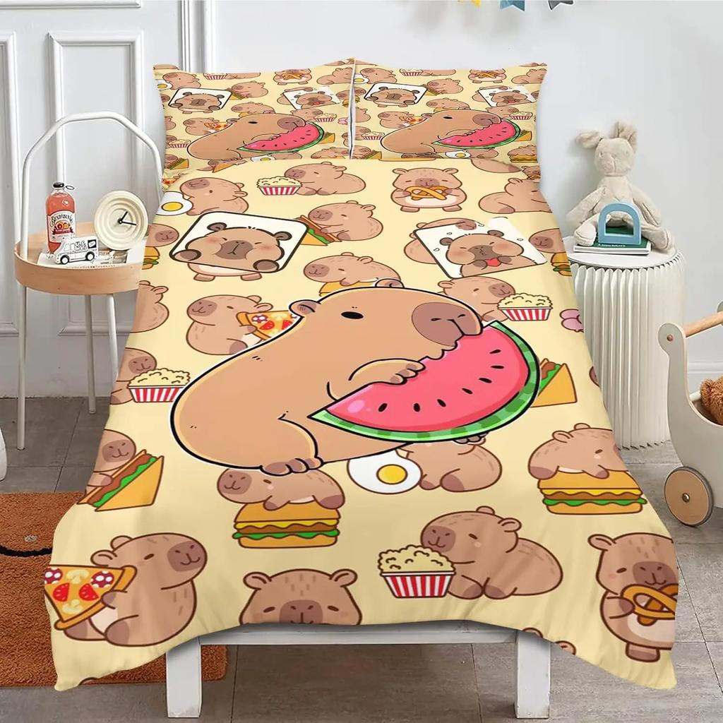 Cartoon-Bettbezug Capybara für Kinder Jungen Mädchen Erwachsene, Niedliches Capybara Bettwäsche-Set 3D Wildtier-Thema Schlafzimmer-Dekoration Bettdeckenbezug