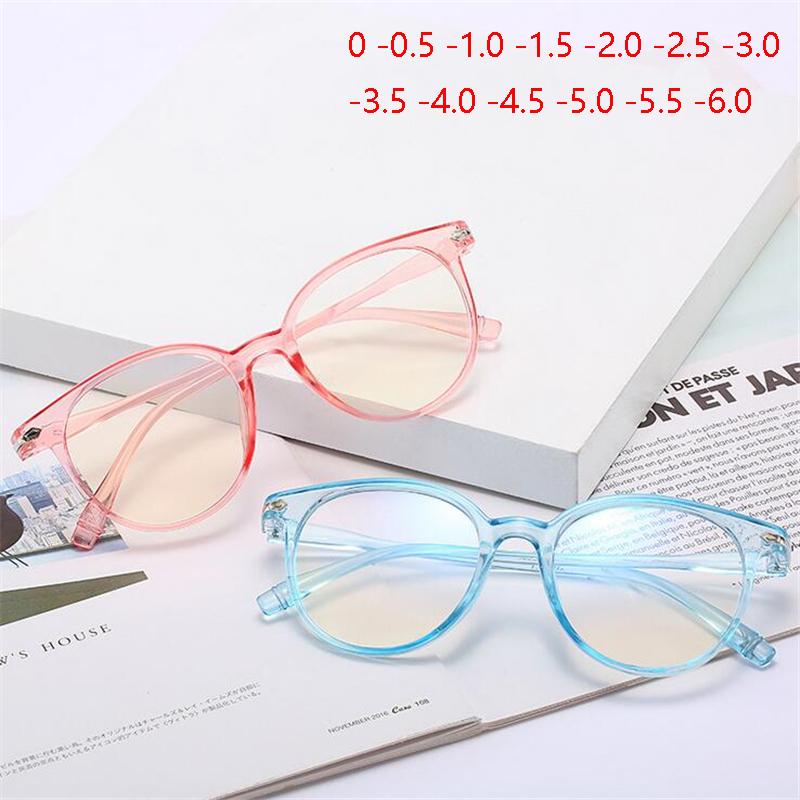 Transparent Pink Nearsighted Glasses Retro Plastic Oval Myopia Eyeglasses For Women Men Students With Degree 0 To -6