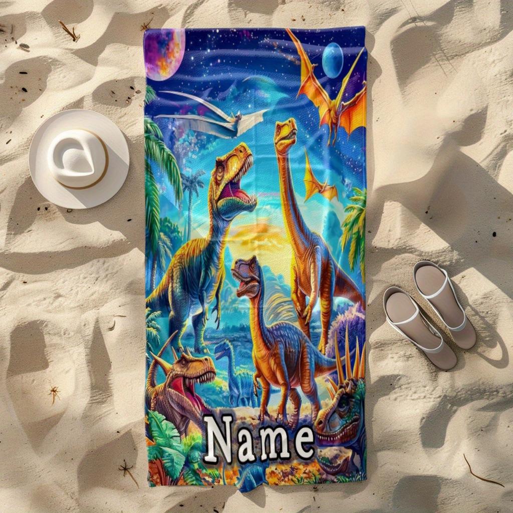 Custom Dinosaur Beach Towel Personalized Name Jurassic Microfiber Bath Towels Soft Quick Dry Swimming Pool Lounger All Season